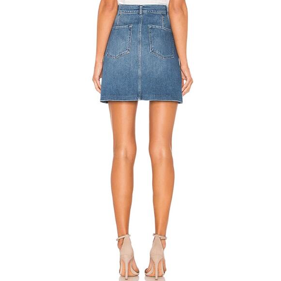 FRAME Denim Claire Mini Skirt Gold Button High Rise A-Line Medium Wash Blue - Picture 14 of 16